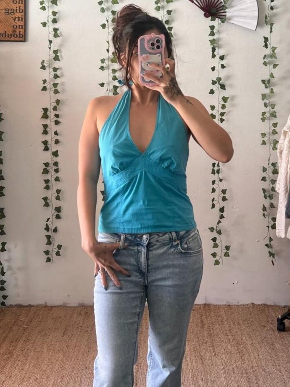 Y2K Rampage turquoise halter top with plunging neckline size 6